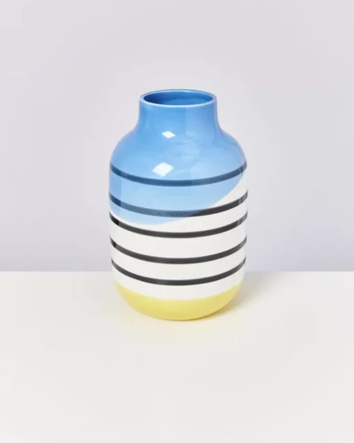 Motel a Miio Nuno Vase L Schwarz-Weis Gestreift Mit Blau Outlet