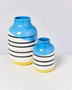 Motel a Miio Nuno Vase M Schwarz-Weis Gestreift Mit Blau Best