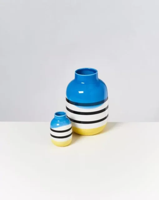 Motel a Miio Nuno Vase S Schwarz-Weis Gestreift Mit Blau New